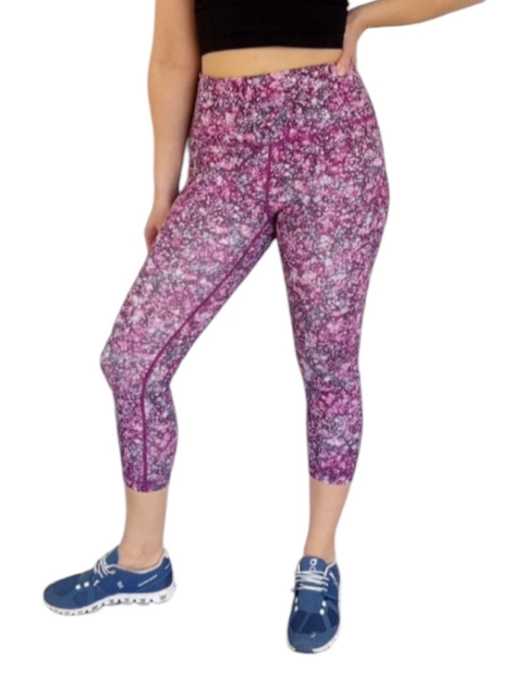 Zella pink abstract floral print high rise crop length workout leggings medium